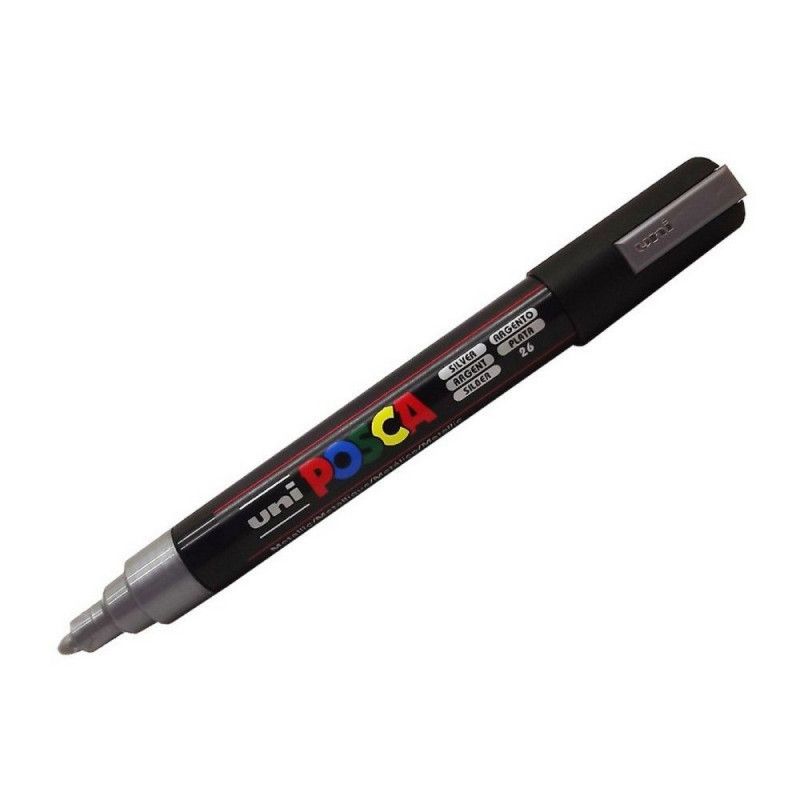 CANETA UNI POSCA PRATA CIS - REF. PC-5M 5D - CAIXA COM 6 UNIDADES
