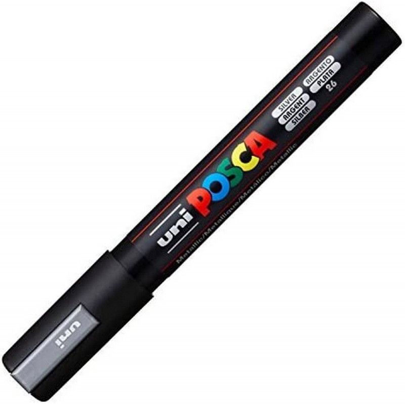 CANETA UNI POSCA PRATA CIS - REF. PC-5M 5D - CAIXA COM 6 UNIDADES