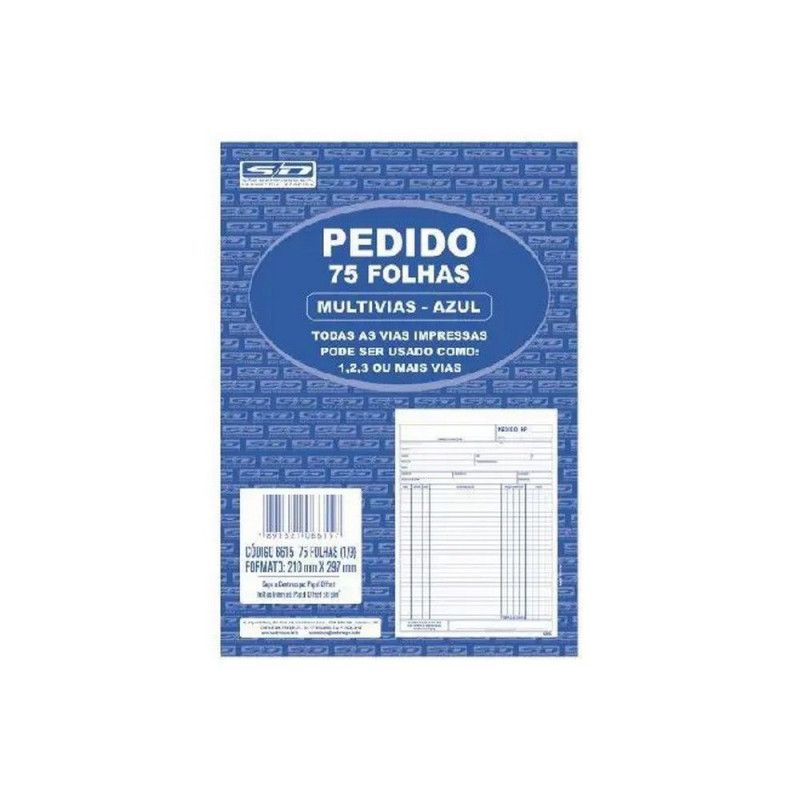 BLOCO PEDIDO 3 VIAS 1/ 9 210X297 75 FOLHAS SAO DOMINGOS - REF. 6615 - PACOTE COM 10 UNIDADES