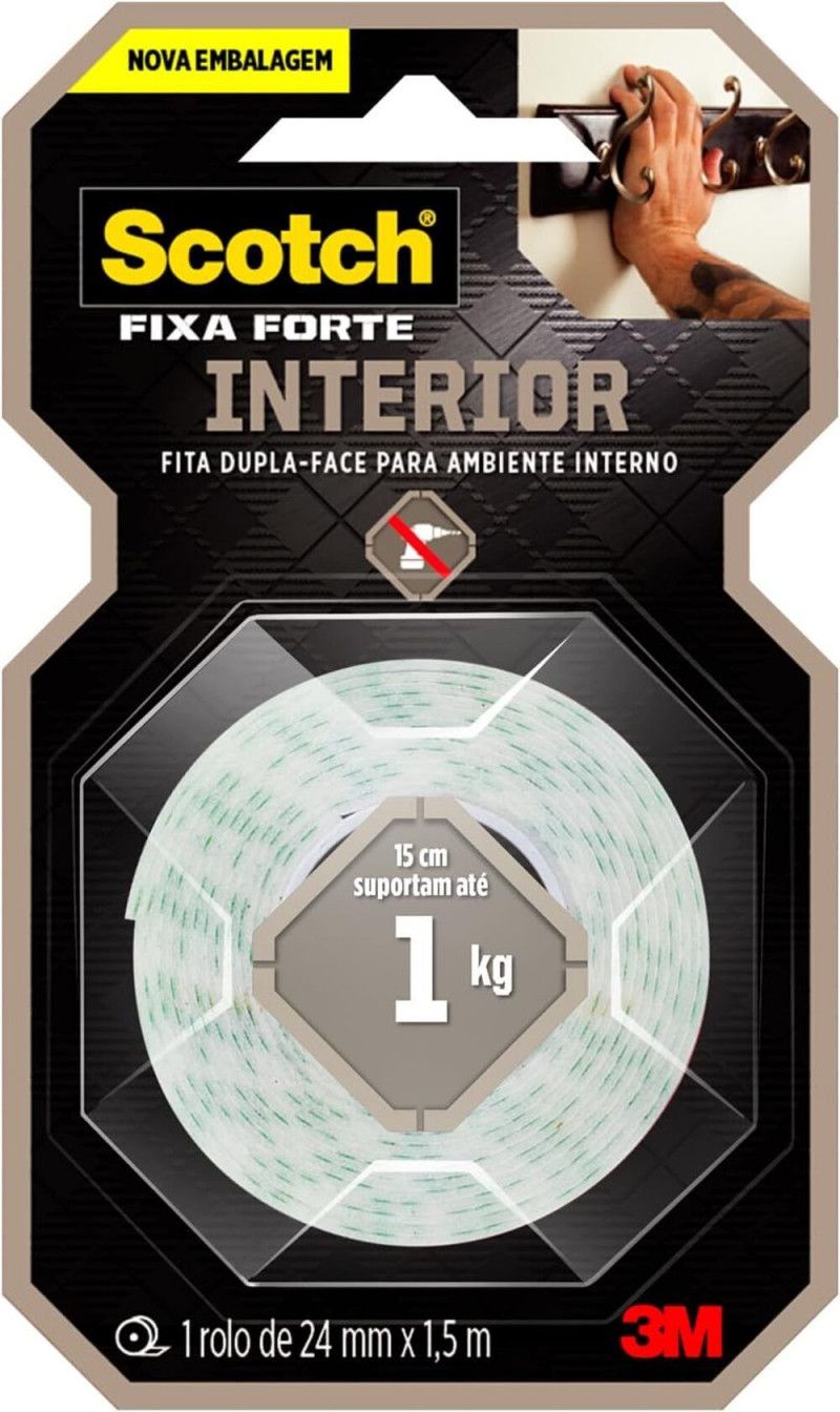 FITA DUPLA FACE ESPUMA 24MMX1,5M AMBIENTE  INTERNO 3M - REF. 113 - 1 UNIDADE