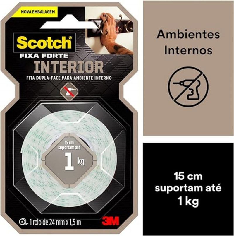 FITA DUPLA FACE ESPUMA 24MMX1,5M AMBIENTE  INTERNO 3M - REF. 113 - 1 UNIDADE