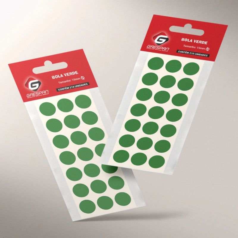 ETIQUETA 15MM BOLA VERDE COM 210 ETIQUETAS GRESPAN - 1 UNIDADE