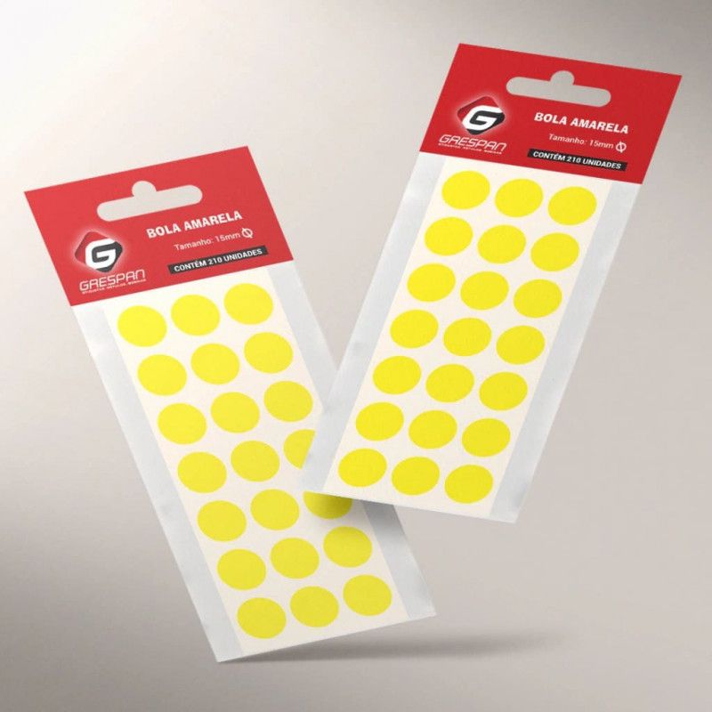 ETIQUETA 15MM BOLA AMARELA COM 210 ETIQUETAS GRESPAN - 1 UNIDADE