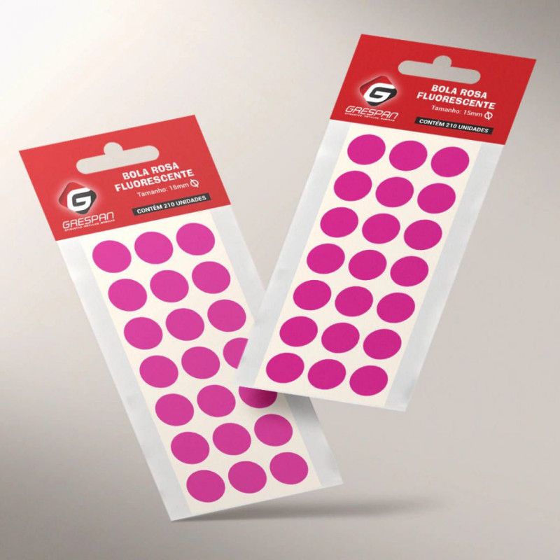 ETIQUETA 15MM BOLA ROSA FLUORESCENTE COM 210 GRESPAN - 1 UNIDADE