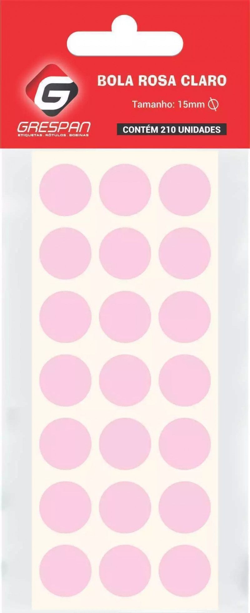 ETIQUETA 15MM BOLA ROSA CLARO COM 210 ETIQUETAS GRESPAN - 1  UNIDADE