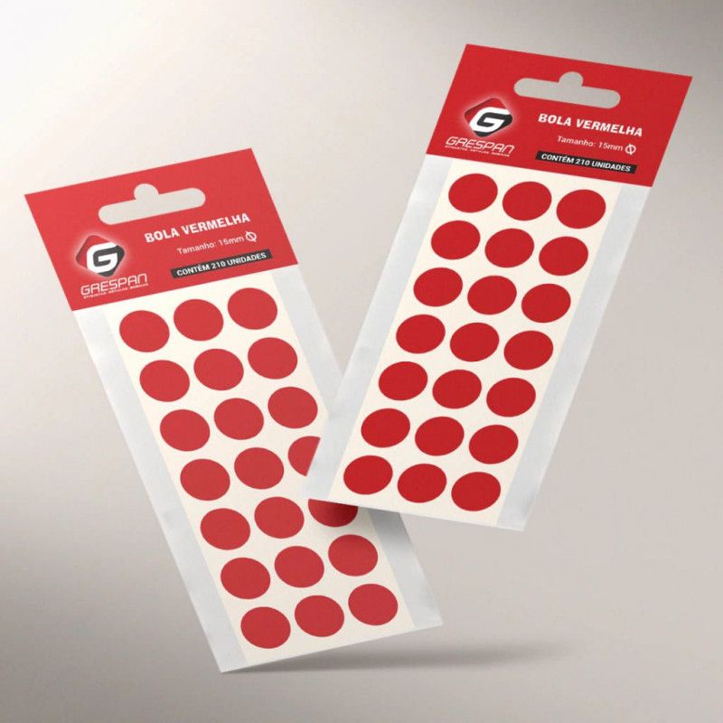 ETIQUETA 15MM BOLA VERMLHO COM 210 ETIQUETAS GRESPAN - 1 UNIDADE