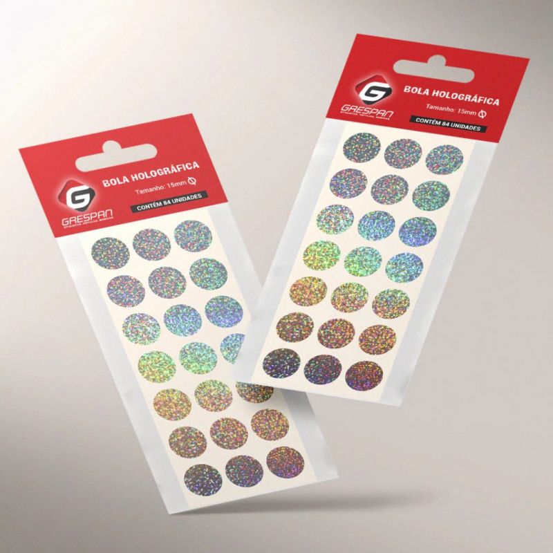 ETIQUETA 15MM BOLA HOLOGRAFICA COM 84 ETIQUETAS GRESPAN - 1 UNIDADE