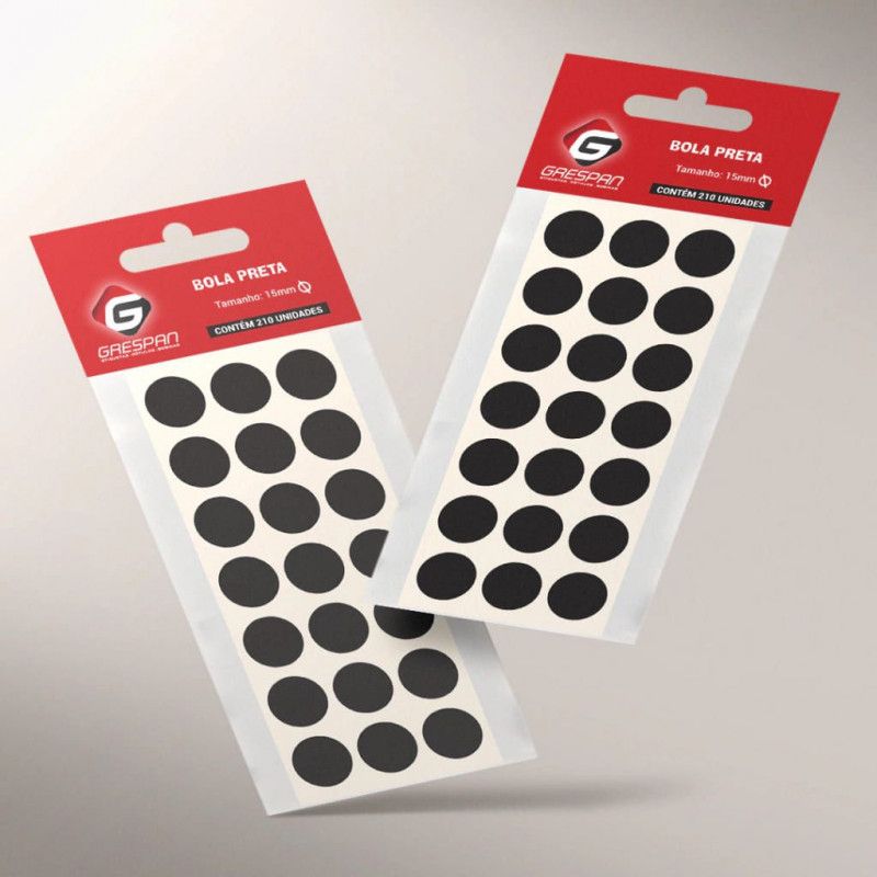 ETIQUETA 15MM BOLA PRETO  COM 210 ETIQUETAS GRESPAN - 1  UNIDADE