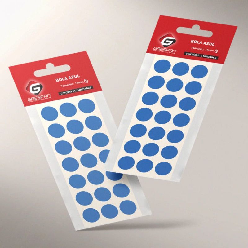 ETIQUETA 15MM BOLA AZUL COM 210 ETIQUETAS GRESPAN - 1 UNIDADE