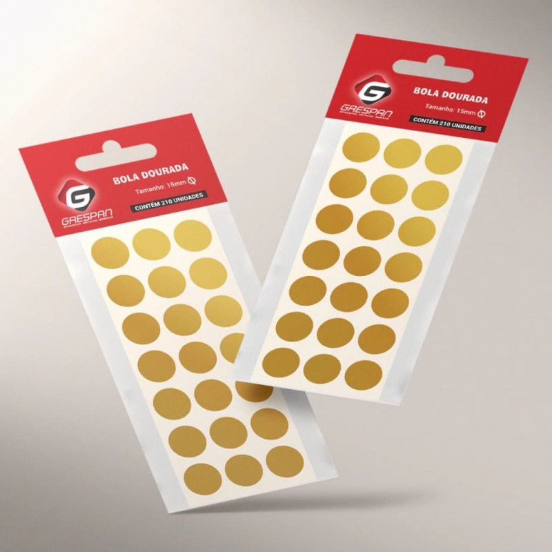ETIQUETA 15MM BOLA OURO COM 210 ETIQUETAS GRESPAN - 1 UNIDADE