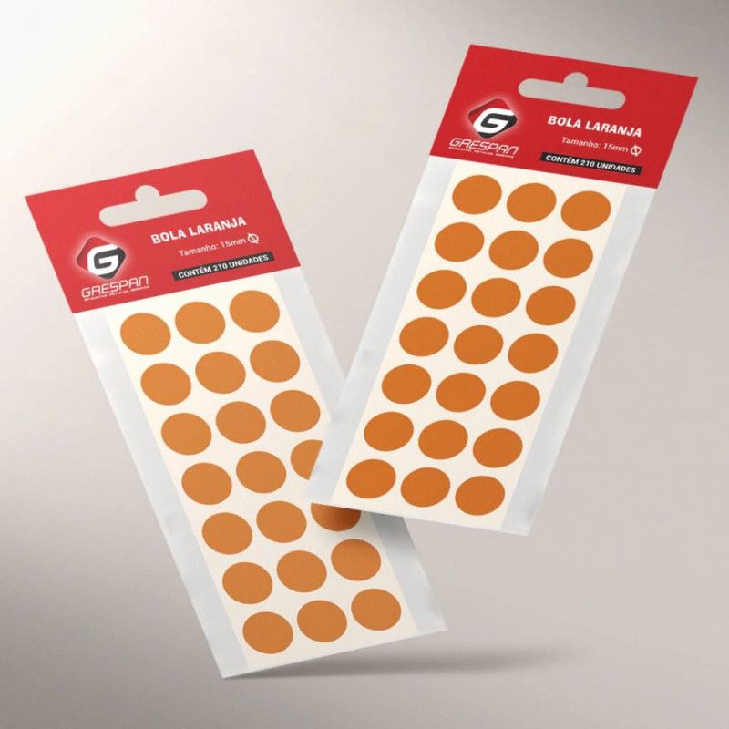 ETIQUETA 15MM BOLA LARANJA COM 210 ETIQUETAS GRESPAN - 1 UNIDADE