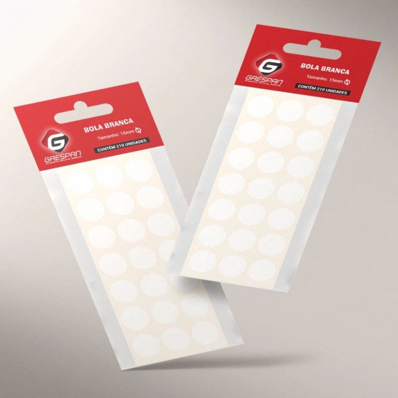 ETIQUETA 15MM BOLA BRANCO COM 210 ETIQUETAS GRESPAN - 1 UNIDADE