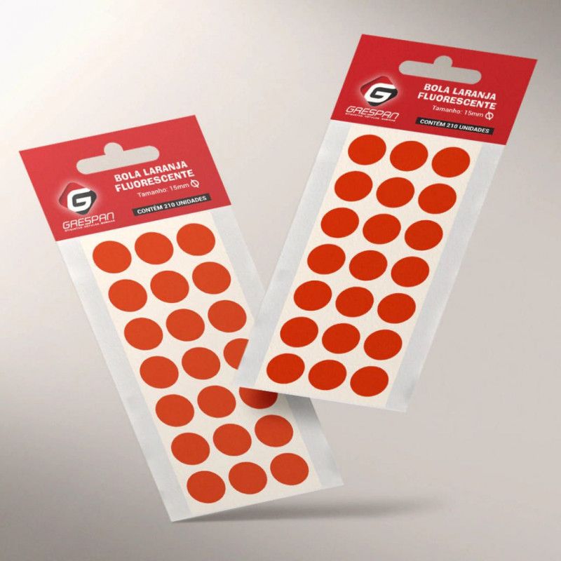 ETIQUETA 15MM BOLA LARANJA FLUORESCENTE COM 210 GRESPAN - 1 UNIDADE