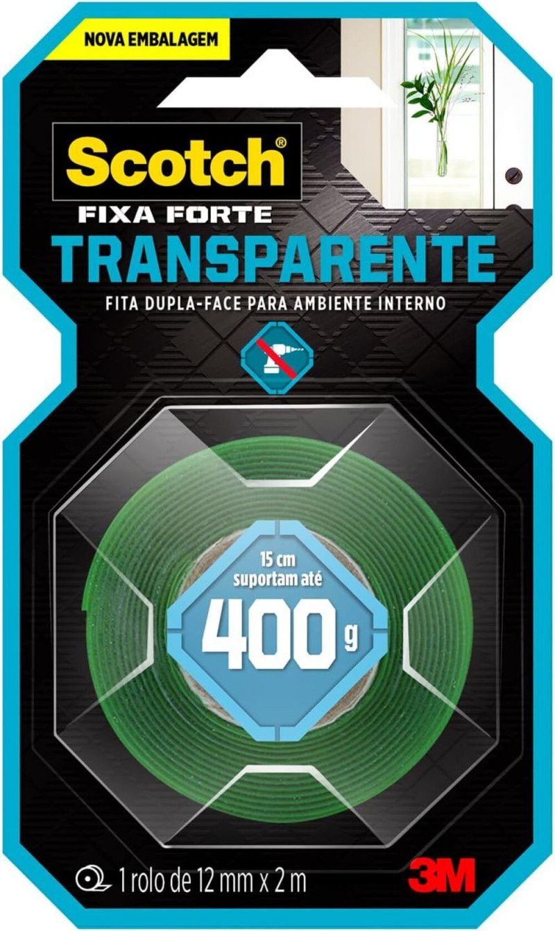 FITA DUPLA FACE TRANSPARENTE 12MMX2M INTERNO - REF. 3798 - 1 UNIDADE