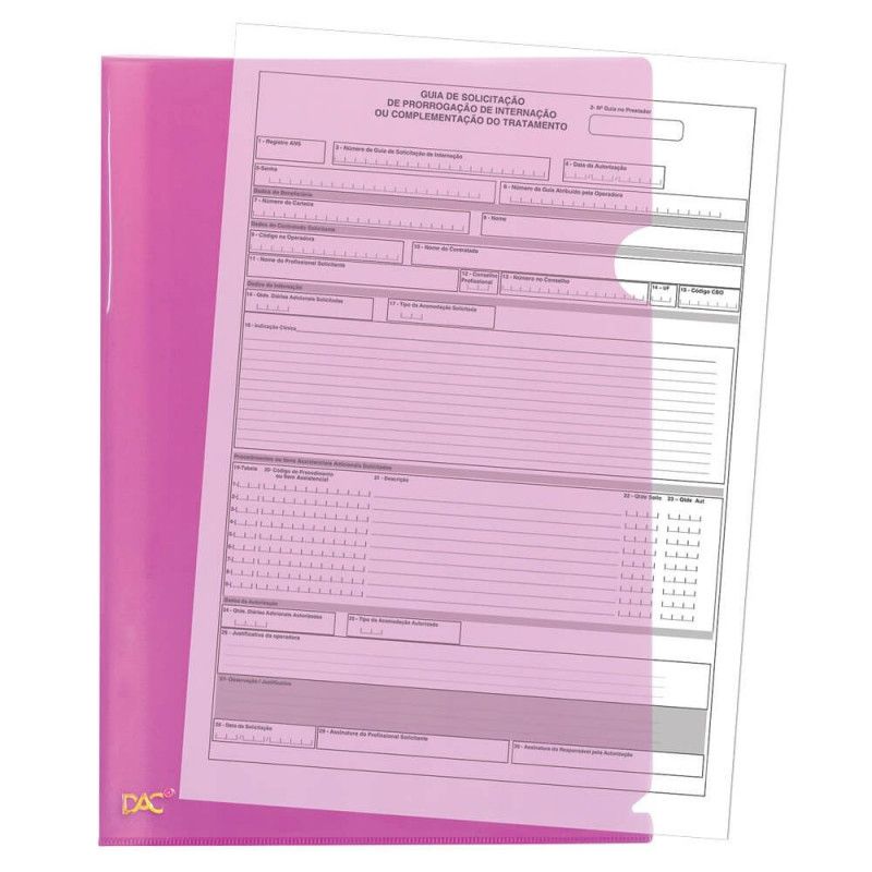 PASTA EM L A4 42PP ROSA DAC - REF. 42RS - CAIXA COM 10 UNIDADES