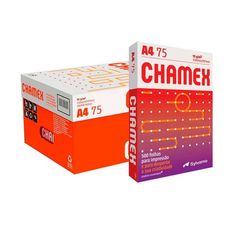 PAPEL SULFITE A4 75G COM 500 FOLHAS CHAMEX - REF. 152 - CAIXA COM 10 UNIDADES