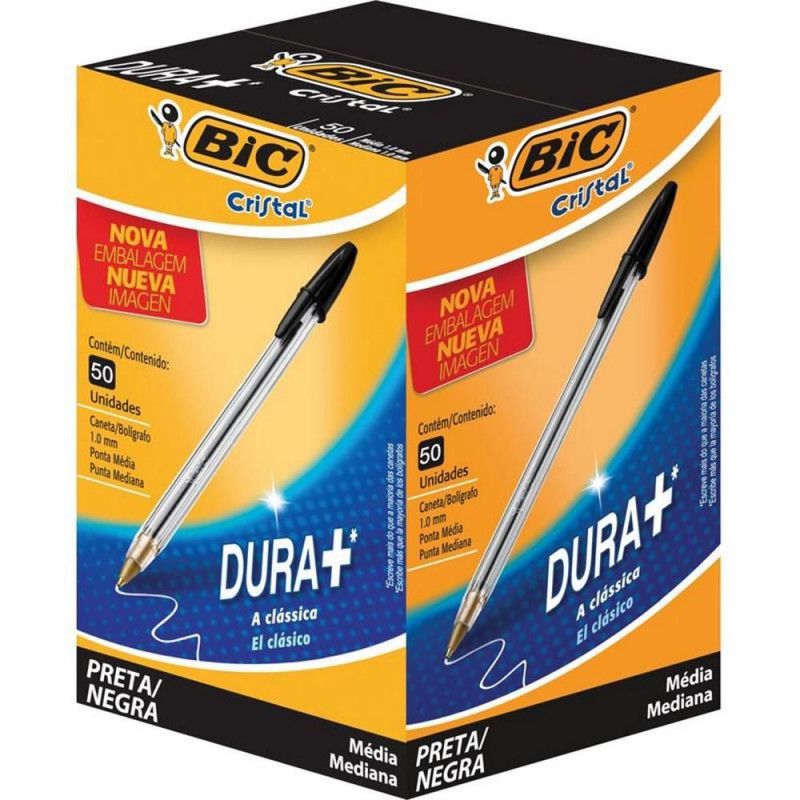 CANETA ESFEROGRAFICA 1.0 CRISTAL PRETO BIC - REF. 835208 - CAIXA COM 50 UNIDADES
