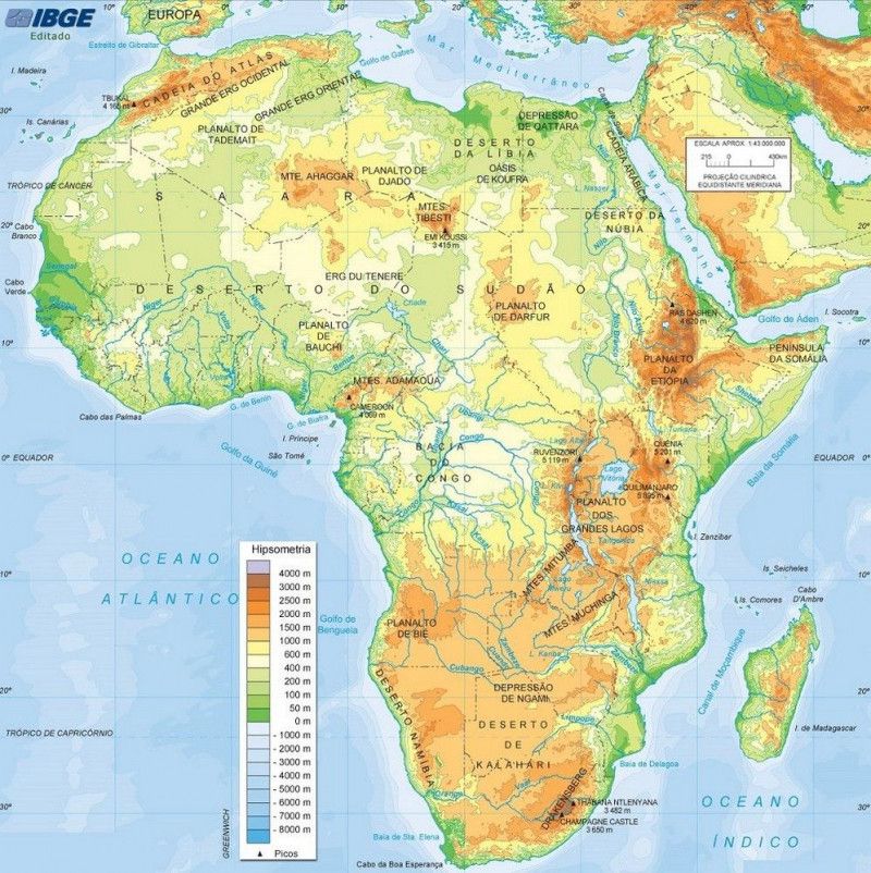 MAPA COM MOLDURA CONTINENTE AFRICANO FISICO - REF. 4075 - 1 UNIDADE