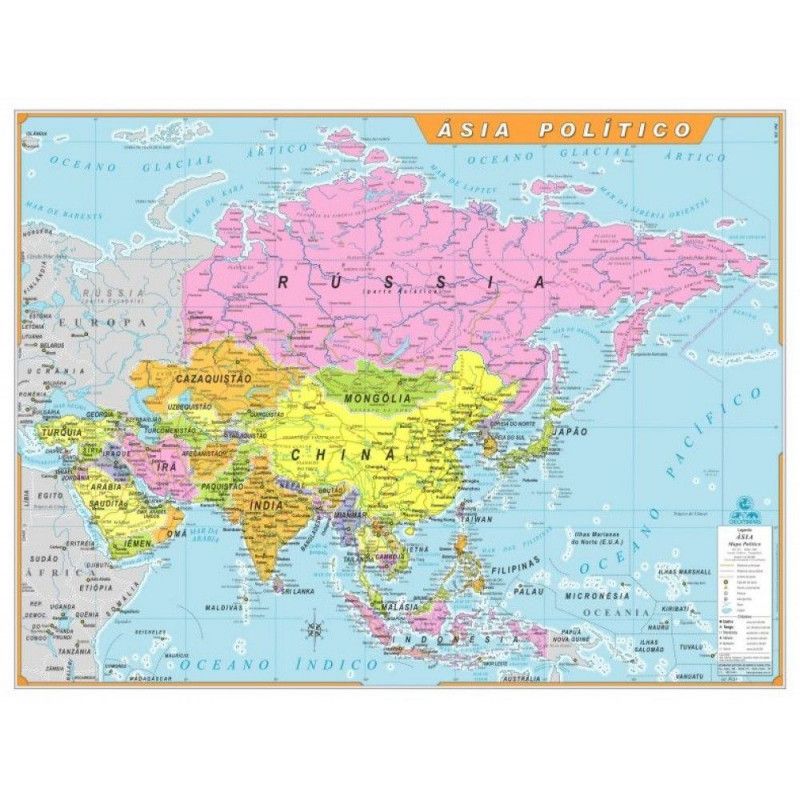 MAPA COM MOLDURA CONTINENTE ASIATICO POLITICO - REF. 4076 - 1 UNIDADE