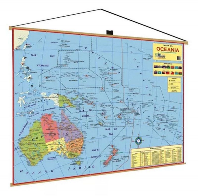 MAPA COM MOLDURA OCEANIA FISICO - REF. 4081 - 1 UNIDADE