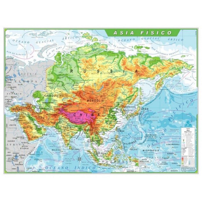 MAPA COM MOLDURA CONTINENTE ASIATICO FISICO - REF. 4077 - 1 UNIDADE