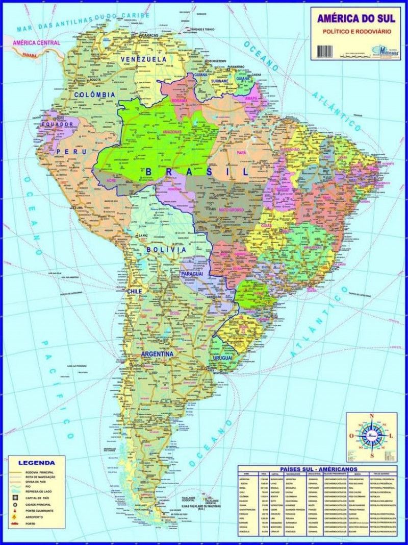 MAPA COM MOLDURA AMERICA DO SUL POLITICO - REF. 4070 - 1 UNIDADE