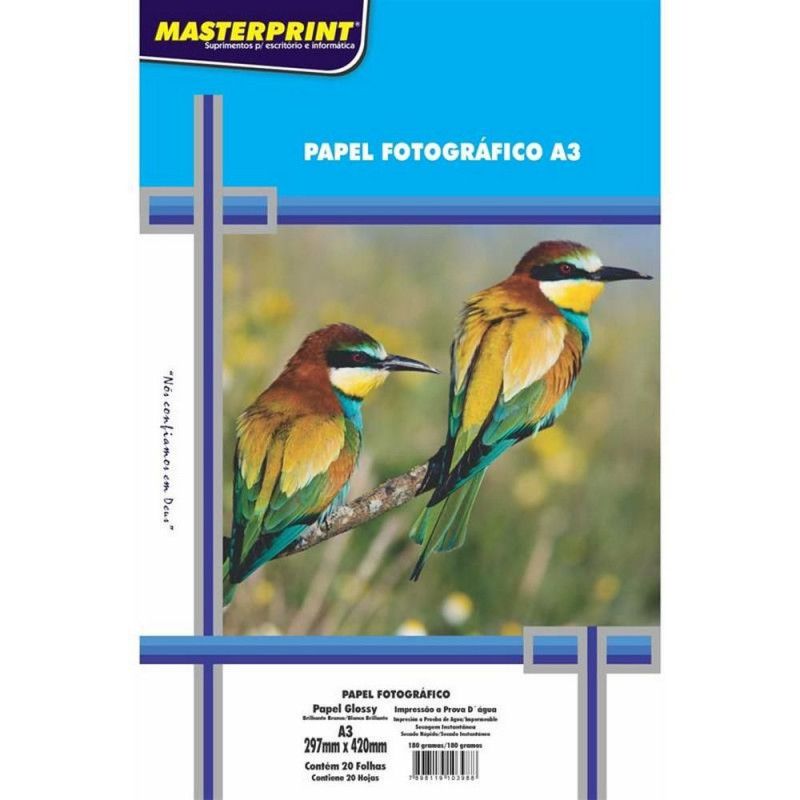 PAPEL FOTOGRAFICO A3 180G 20 FOLHAS MASTERPRINT - REF. 302050001 - 1 UNIDADE