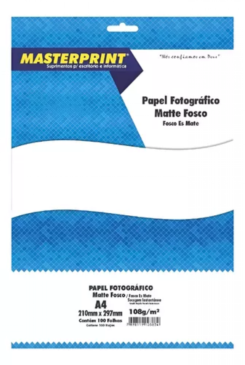 PAPEL FOTOGRAFICO A4 108G MATTE FOSCO 100 FOLHAS MASTERPRINT - REF. 8504 - 1 UNIDADE