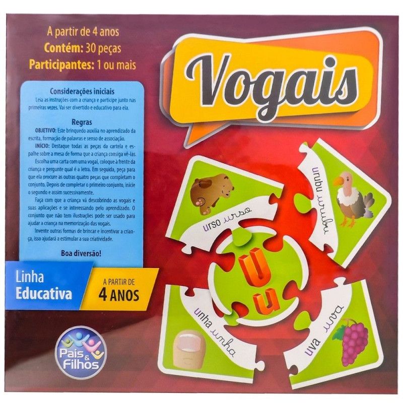 PEDAGOGICO BRINCAR DE APRENDER VOGAIS - REF. 2895 - 1 UNIDADE