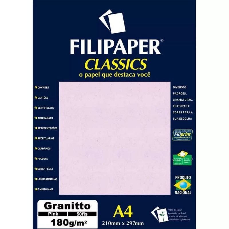 PAPEL GRANITO 180G 50 FOLHAS PINK FILIPAPER - REF. 963 - 1 UNIDADE