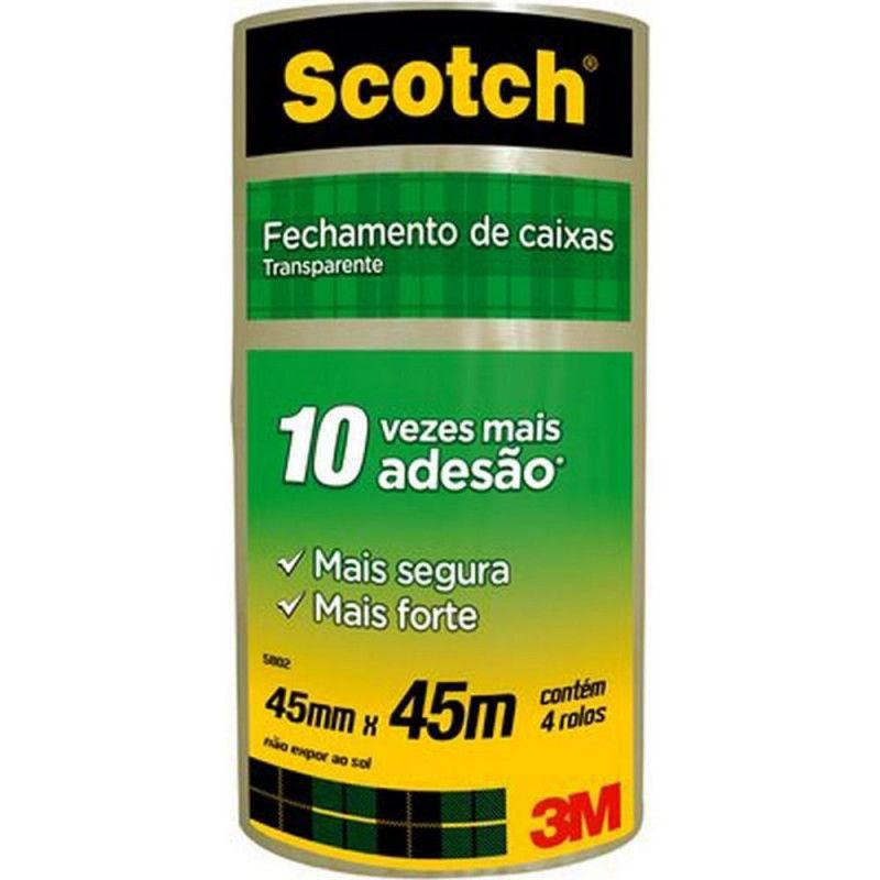 FITA EMPACOTAMENTO 45MMX45M TRANSPARENTE  3M - REF. 5802 - PACOTE COM 4 UNIDADES