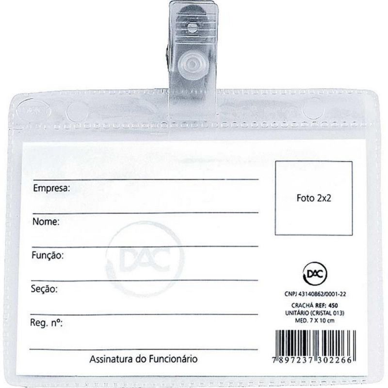 CRACHA COM PRESILHA REMOVIVEL  100MMX70MM - REF. 450 - CAIXA COM 50 UNIDADES