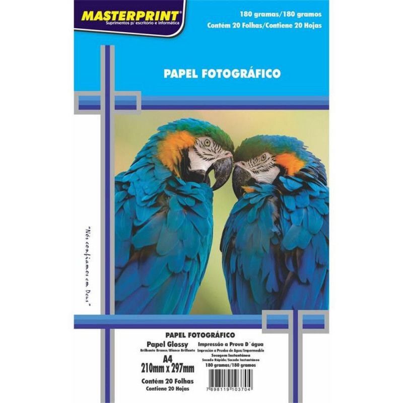 PAPEL FOTOGRAFICO A4 180G 20 FOLHAS MASTERPRINT - REF. 302010003 - 1 UNIDADE