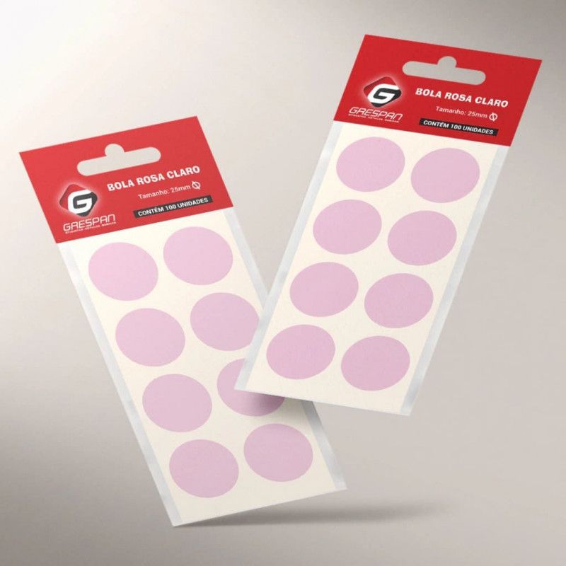 ETIQUETA 25MM BOLA ROSA CLARO COM 100 GRESPAN - 1 UNIDADE