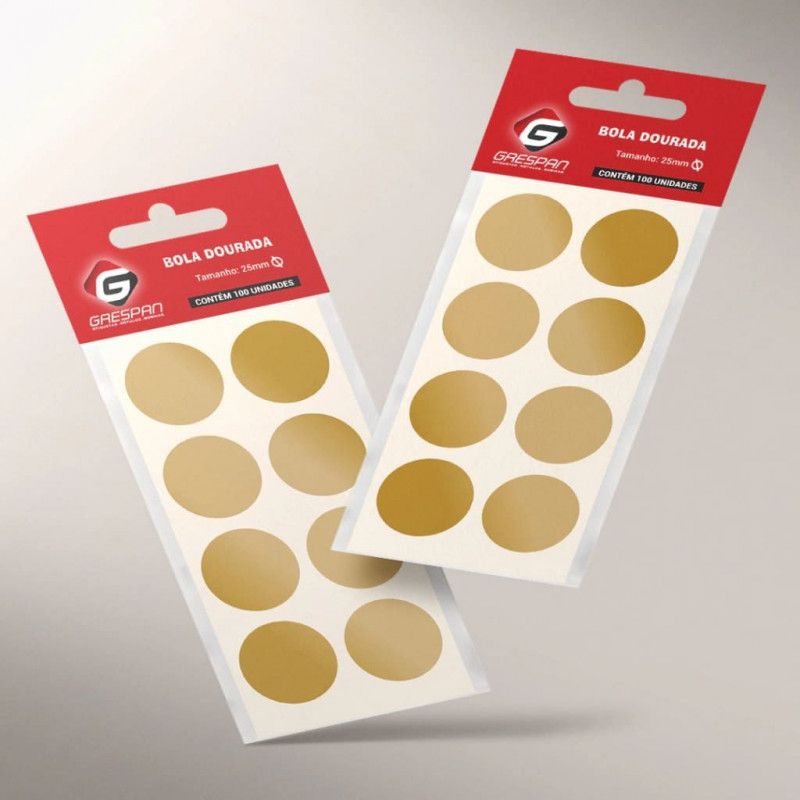 ETIQUETA 25MM BOLA OURO COM 100 ETIQUETAS GRESPAN - 1 UNIDADE