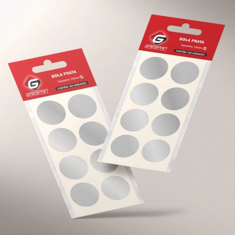 ETIQUETA 25MM BOLA PRATA COM 100 ETIQUETAS GRESPAN - 1 UNIDADE