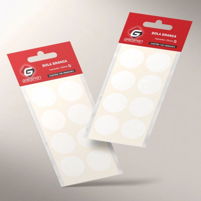 ETIQUETA 25MM BOLA BRANCO GRESPAN - 1 CARTELA COM 100 UNIDADES