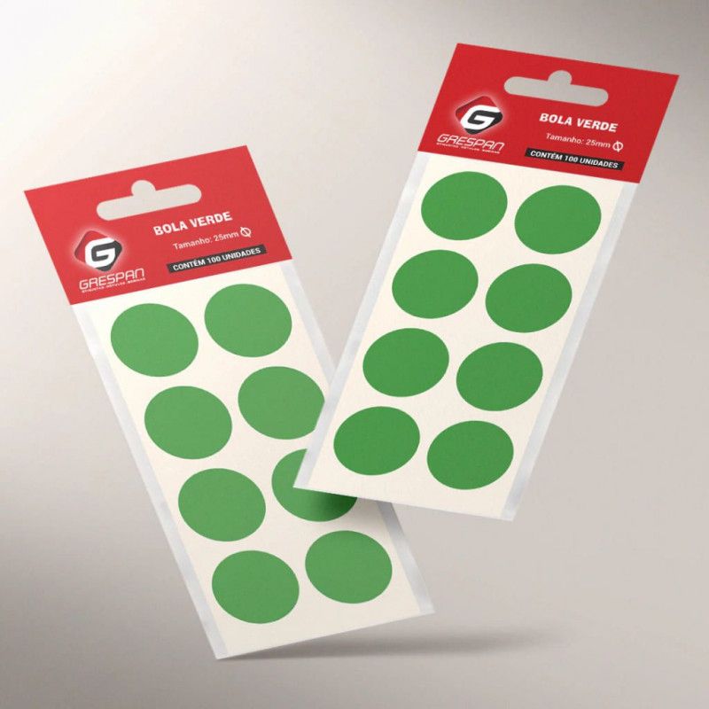 ETIQUETA 25MM BOLA VERDE COM 100 GRESPAN - 1 UNIDADE