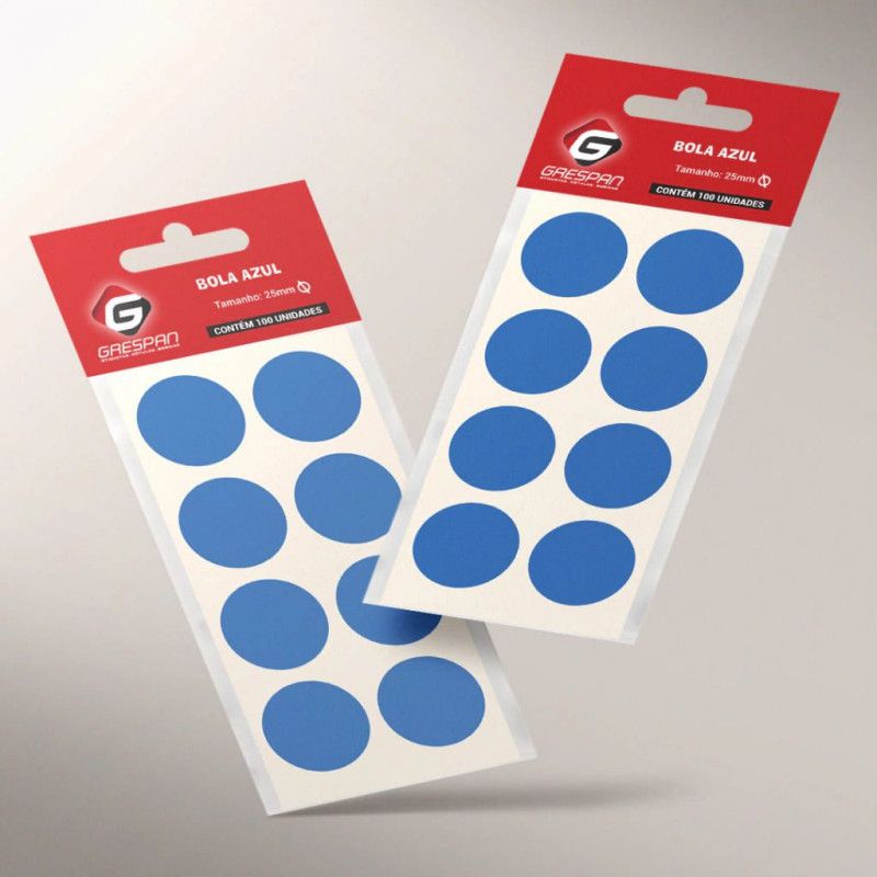 ETIQUETA 25MM BOLA AZUL COM 100 GRESPAN - 1 UNIDADE