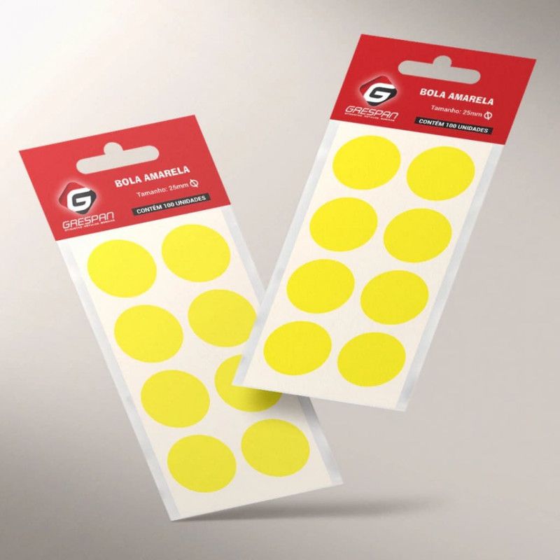 ETIQUETA 25MM BOLA AMARELA COM 100 GRESPAN - 1 UNIDADE