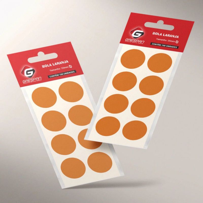 ETIQUETA 25MM BOLA LARANJA COM 100 GRESPAN - 1 UNIDADE