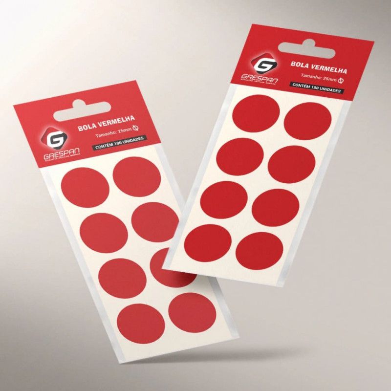 ETIQUETA 25MM BOLA VERMELHO COM 100 GRESPAN - 1 UNIDADE