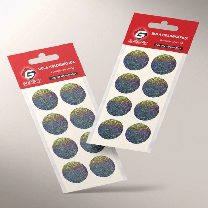 ETIQUETA 25MM BOLA HOLOGRAFICA COM 100 GRESPAN - 1 UNIDADE