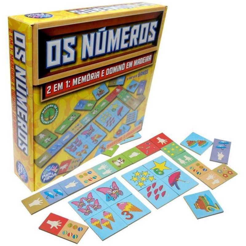 JOGO DA MEMORIA E DOMINO OS NUMEROS 28 PECAS PAIS E  FILHOS - REF. 2903 - 1 UNIDADE