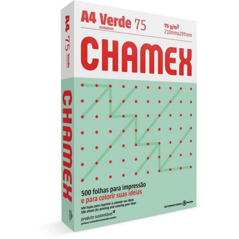 PAPEL SULFITE A4 75G COM 500 FOLHAS VERDE CHAMEX - REF. CHAMEX - 1 UNIDADE