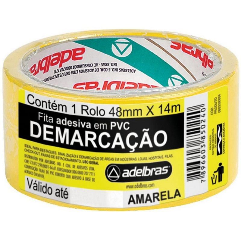 FITA ADESIVA 48MMX14M DEMARCACAO DE SOLO AMARELO ADELBRAS - 1 UNIDADE