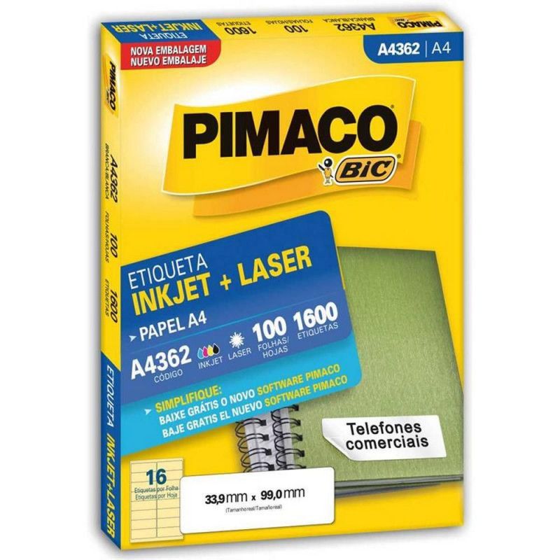 ETIQUETA LASER A4 362 100 FOLHAS PIMACO - REF. A4 362 - 1 UNIDADE