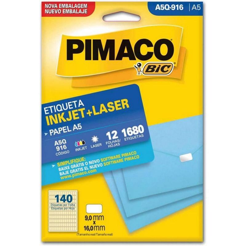 ETIQUETA A5Q- 916 12 FOLHAS PIMACO - REF. A5Q-916 - 1 UNIDADE