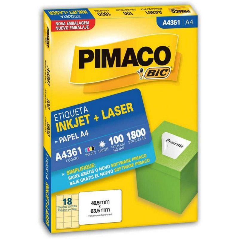ETIQUETA LASER A4 361 100 FOLHAS PIMACO - REF. A4 361 - 1 UNIDADE