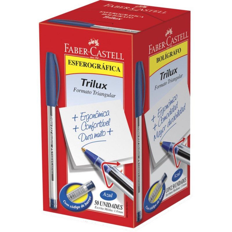 CANETA ESFEROGRAFICA 1.0 TRILUX MEDIO 032 AZUL - REF. 032 - CAIXA COM 50 UNIDADES